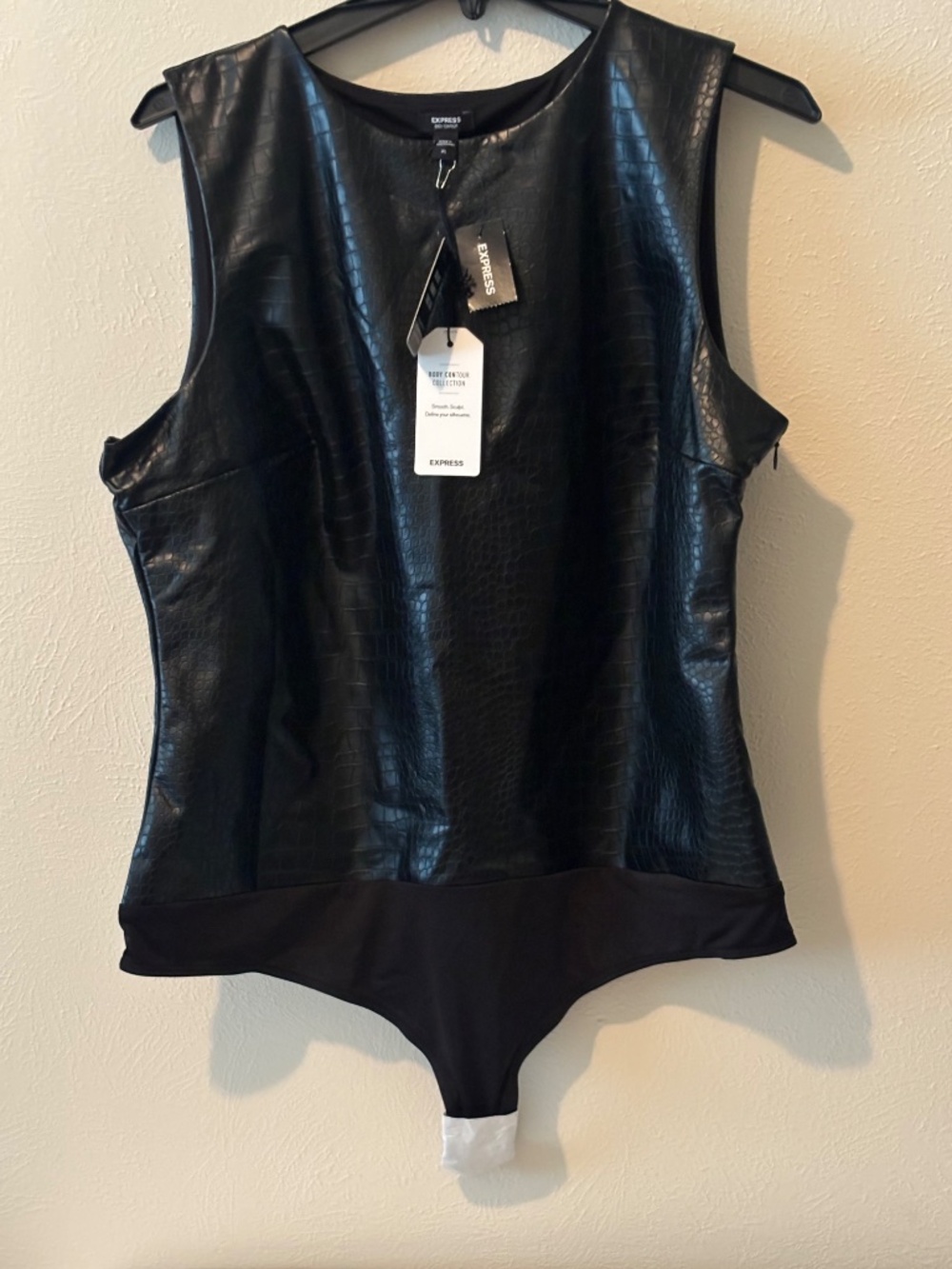 Express Ladies Body Contour Croc Faux Leather High Neck Thong Bodysuit - Size XL - Picture 2 of 7